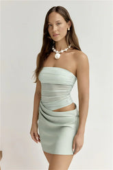 Call Me Darling Strapless Mesh Mini Dress Sage