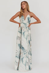 Snooze Marble Print Backless Maxi Dress Teal