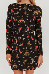 Thriller Long Sleeve Backless Mini Dress Floral Black