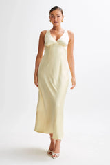 Meghan Satin Maxi Dress - Lemon Sorbet