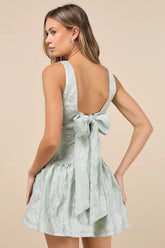 Exuberant Elegance Light Mint Jacquard Drop Waist Mini Dress
