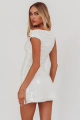 Country Club Cowl Neck Mini Dress Sequin White