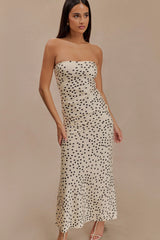 Claudette Strapless Satin Maxi Dress - Polka Dot Print