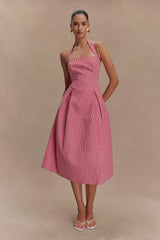 Juana Halter Midi Dress - Red Gingham
