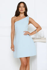 With Flair One Shoulder Mini Dress Blue