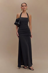 Bentley Peached Jersey Halter Maxi Dress - Black