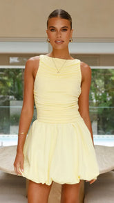 Meera Boat Neck Mini Dress - Lemon