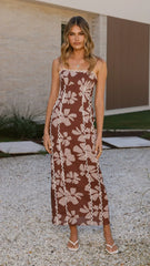 Carlia Midi Dress - Brown Daylillies