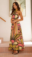 Portugal Twist Halter Maxi Dress - Melon