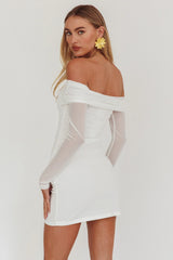 Dangerous Off Shoulder Waist Tie Mini Dress White