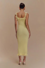 Shay Lace Ruffle Knit Midi Dress - Lemon