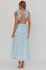 Madara Lace-Up Back Maxi Dress Flowers Blue