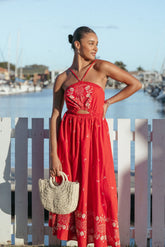 Madi Maxi Dress - Red Floral Bandana