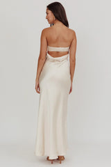 Kona Strapless Pleated Bust Satin Maxi Dress Champagne