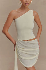 Cali Drape Skirt Knit Mini Dress - Ivory