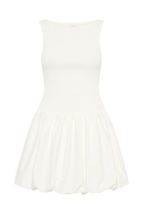 Felicity Shirring Bubble Cotton Mini Dress - White