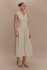 Valery Linen Midi Collar Dress - Natural