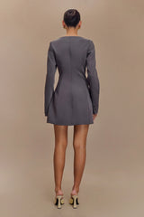 Jolie Boat Neck Suiting Mini Dress - Charcoal Grey