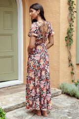 Open Doors Puff Sleeve Split Maxi Dress Multi