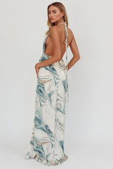 Snooze Marble Print Backless Maxi Dress Teal
