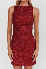 Helsi Backless Mini Dress Sequin Wine