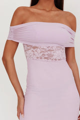Flutters Off-Shoulder Lace Insert Maxi Dress Lilac