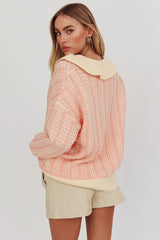 Rewrite Quarter Button Knit Sweater Coral