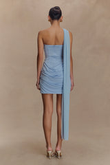 Mattea Slinky And Mesh Mini Dress With Scarf - Powder Blue