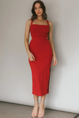 Dream Crush Lace-Up Back Side Split Midi Dress Wine