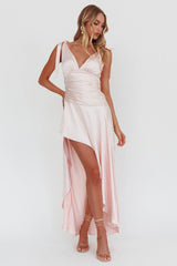 Aquila Tied Shoulder High-Low Hem Dress Blush