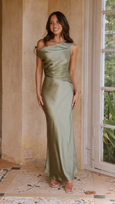Auria Off Shoulder Maxi Dress - Olive