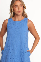 Zita Embroidered A-Line Mini Dress - Cobalt