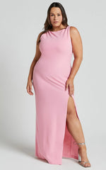 Indi Maxi Dress Boat Neck Bodycon Dress in Pink