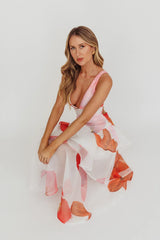 Veda Strappy Back Ruffle Maxi Dress Flowers Pink