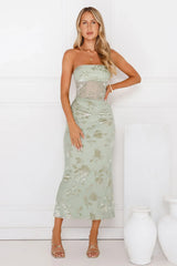 Style Too Good Strapless Mesh Maxi Dress Sage