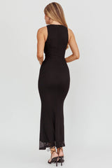 Piece Of Heaven Sleeveless Keyhole Mesh Maxi Dress Black