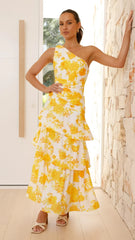 Odilie One Shoulder Maxi Dress - Yellow Floral