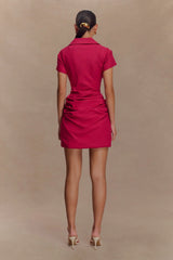 Tarryn Collared Cotton Mini Dress - Dragonfruit