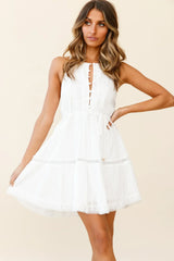 Jersey Sleeveless Button Bodice Loose Swing Dress White