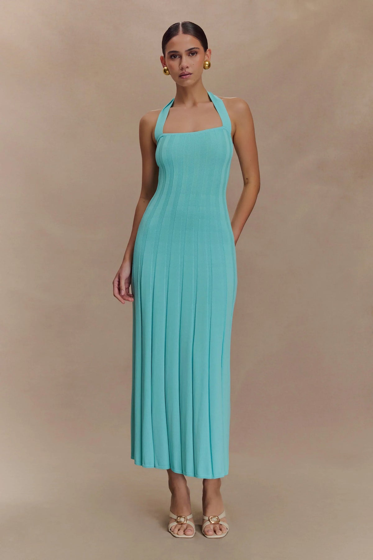 Jacqui Halter Knit Midi Dress - Cyan Blue