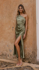 Halle One Shoulder Maxi Dress - Olive