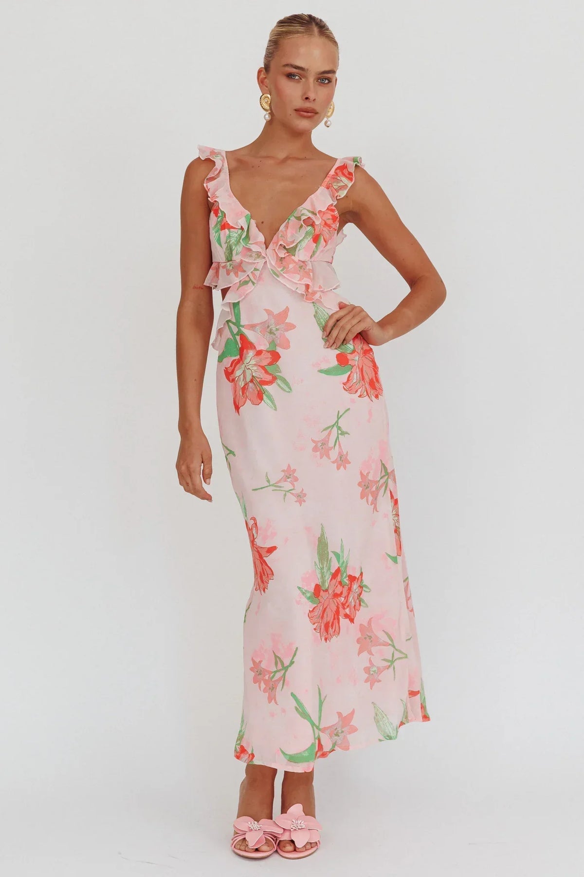Second Chances Ruffle Trim Maxi Dress Lily Orange