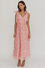 Mykonos Morning Tied Shoulder Tree Maxi Dress Blush