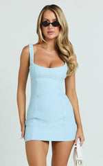Aretha Mini Dress Corset Panel Dress in Blue