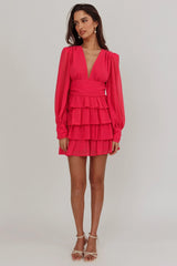 Dalisa Long Sleeve Ruffle Mini Dress Fuchsia
