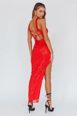 Rian Neck Strap Sequin Midi Dress Red