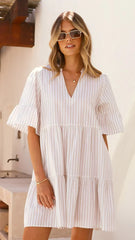 Tarnie Mini Dress - Beige Stripe