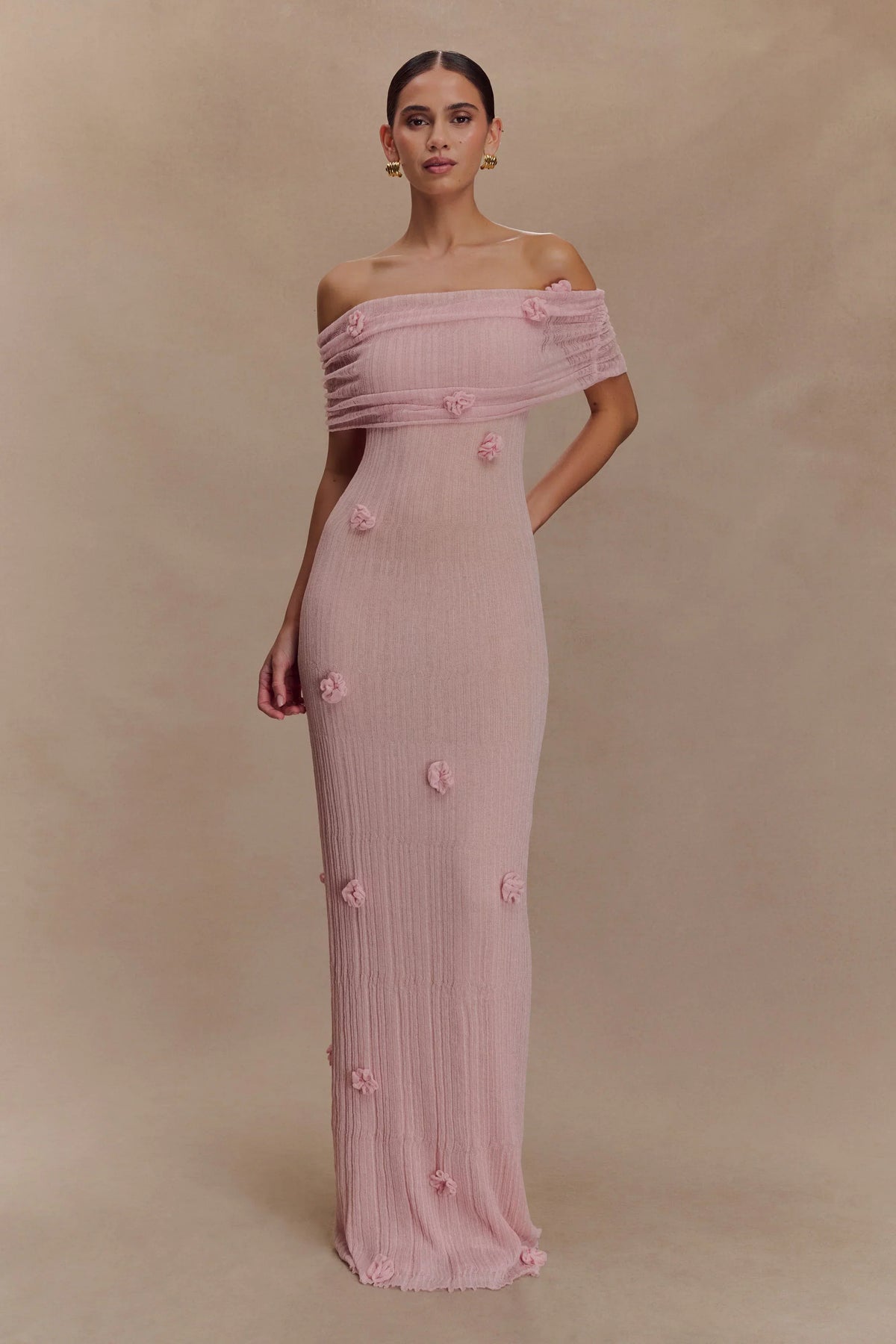 Brynn Orchid Knit Maxi Dress - Pastel Pink