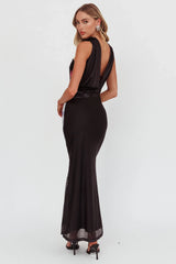 Damsel Reverse Halter Mesh Maxi Dress Flower Black