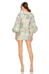 Short Floral Puff Sleeve Cocktail Dress